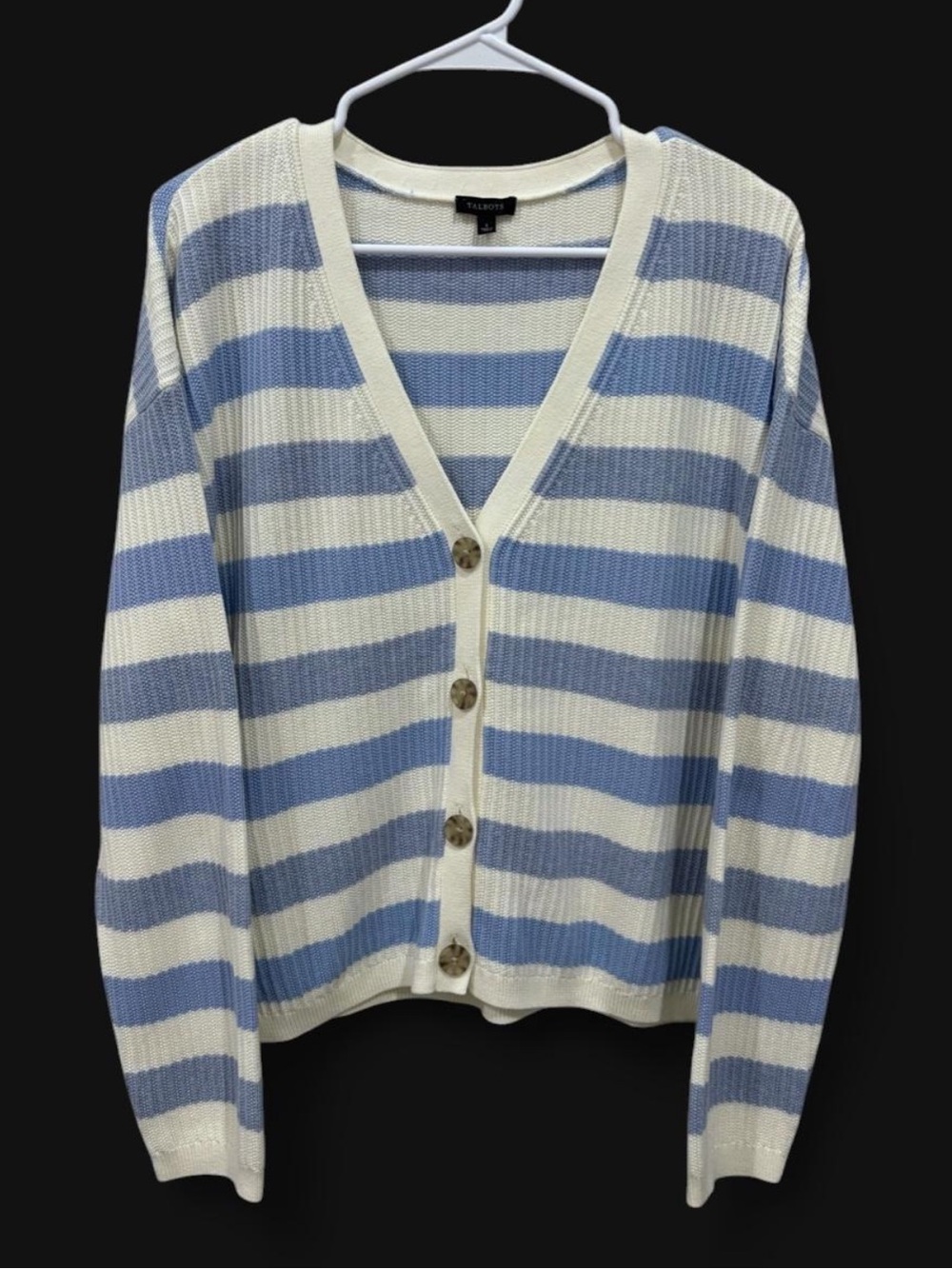 Talbots Striped Ribbed Button Down Cardigan Small Preppy Knit Sweater Casual